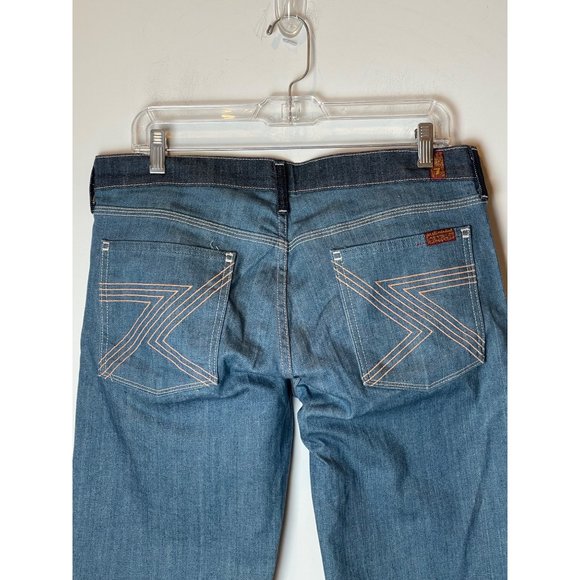 7 For All Mankind Blue Medium Wash Crop Flynt Wide Leg Jeans Size 32 - Picture 7 of 10